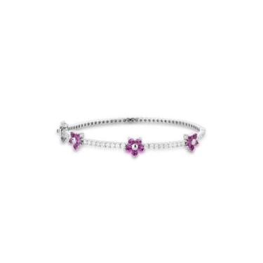 Imagem de Bracelete com Flores Safira Rosa Banhado a Ródio Branco - Joia Elegant