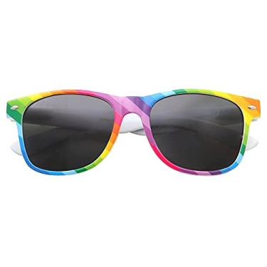 Imagem de grinderPUNCH Óculos de sol quadrados clássicos com listras coloridas e estampa de arco-íris chique Boho