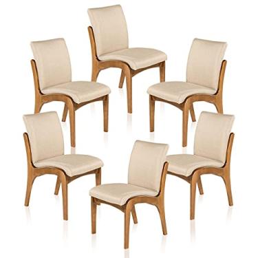 Imagem de Kit 6 Cadeiras de Jantar Estofada Lisboa 90 x 52 Cm Madeira Maciça Imbuia Linho Bege M58 - RMI