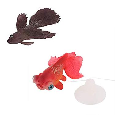 Imagem de LDEXIN 2 peças de silicone artificial aquário flutuante dourado decoração aquário aquário aquário regata de peixe decoração de ventosa debaixo d'água água salgado enfeite de peixe
