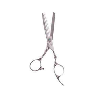 Imagem de ShearsDirect Tesoura de desbaste de 30 dentes de 15 cm com descanso de dedo rosa gravado, 65 g