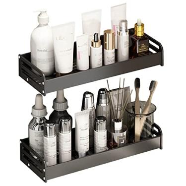 Imagem de Prateleira de banho Parede Banheiro Prateleiras de Banheiro Pretas Sem Broca Autoadesiva Espaço Montado na Parede Alumínio para Vaidade de Sanita, 1 Camada 60cm (Tamanho: 2 Camadas 40cm)