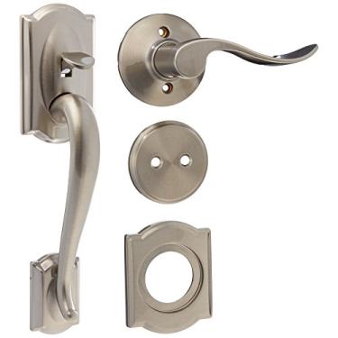 Imagem de Schlage F93CAM619ACC(RH) Conjunto de alças estilo manequim Camelot com alavanca interior para mão direita, níquel acetinado