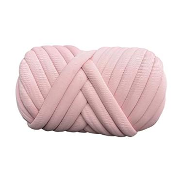 Imagem de UGPLM Fio de poliéster, fio tubular enorme, fio volumoso de tricô lavável e macio, tubo de fio para cestas, arremesso, crochê, ROSA