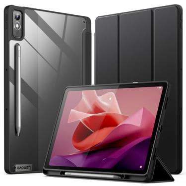 Imagem de JETech Capa para Lenovo Tab P12 12,7-Polegadas 2023 Modelo, TB370FU/TB371FU com Suporte para Stylus, Parte Traseira Transparente e Claro do PC Rígido, Suporte Protetor Triplo Dobrável (Preto)