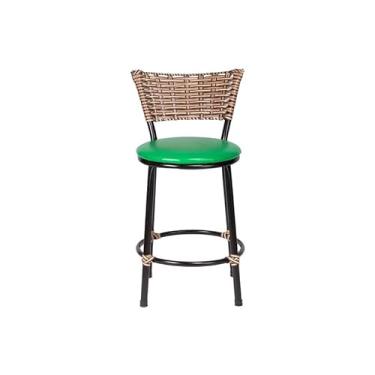 Imagem de Banqueta Baixa Moderna Multiuso Sua Casa Top Cozinha Americana Aço Balcão Area Gourmet Banco Encosto Juncado Estrutura Branca (Junco Cappuccino Mesclado, Verde)