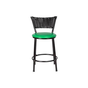 Imagem de Banqueta Baixa Moderna Multiuso Sua Casa Top Cozinha Americana Aço Balcão Area Gourmet Banco Encosto Juncado Estrutura Branca (Junco Preto, Verde)