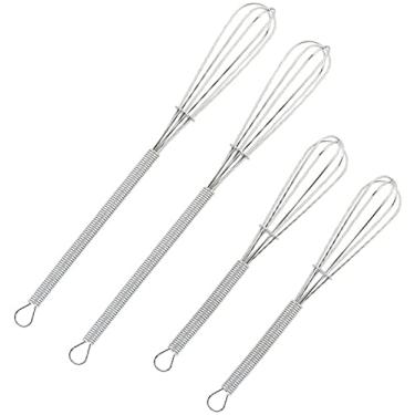 Imagem de Wingsflying Pacote com 4 mini batedores de cozinha de arame pequeno batedor de ovos, molho de molho, prata, cada um com 2 peças de 12 cm e 18 cm