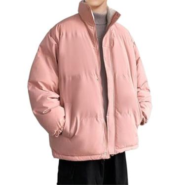 Imagem de Aoleaky Jaqueta de inverno masculina parkas grossa gola alta jaqueta masculina quente jaqueta masculina solta impermeável streetwear, rosa, G