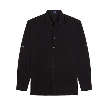 Imagem de LittleSpring Camisas masculinas de linho de botão de manga comprida, Preto, XG
