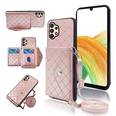 Imagem de Capa carteira compatível com Samsung Galaxy A33 5G 2022 com alça de ombro transversal e suporte de couro para cartão de crédito, acessórios de celular, capa para celular Gaxaly A 33 G5 Galaxies 33A SM