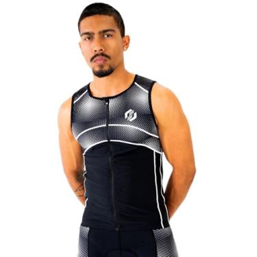Imagem de SLS3 Camiseta masculina triatlo masculina sem mangas - Material FX premium - Camisetas masculinas de triatlo com 3 bolsos, Coral e preto, GG