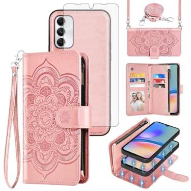 Imagem de Asuwish Capa de celular para Samsung Galaxy A05s/A05 carteira com zíper destacável com protetor de tela de vidro temperado, alça transversal, compartimento para cartão de flores Ao5s Ao5 A 05s 05