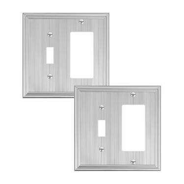 Imagem de TREEWELL Pacote com 2 placas para interruptores de luz decorativas, de níquel escovado, placas de interruptor de parede de liga de zinco sólidas duráveis e tampas de tomada