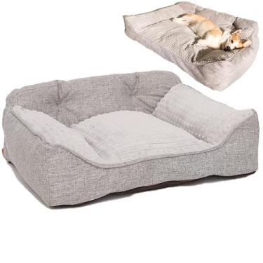 Imagem de Cama reversível para cachorro, cama ortopédica calmante para cachorro, almofada para cama de cachorro, caixa de pelúcia para cachorro, cama lavável para cachorro, sofá, cama para(Gray,S)