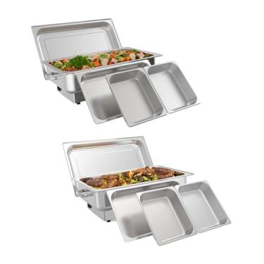 Imagem de Conjunto de buffet elétrico de 2 unidades, buffet, serventes de alimentos e aquecedores, display digital, temperatura com 1 panela de tamanho completo e 2 frigideiras de aço inoxidável para festas,