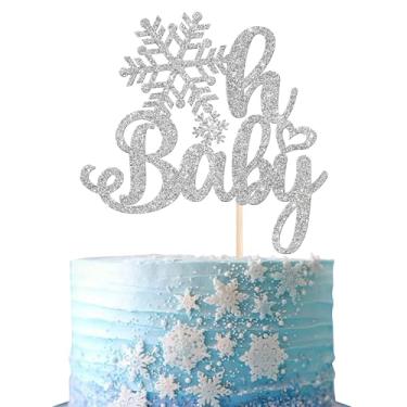Imagem de Rsstarxi 1 Pack Snowflake Oh Baby Cake Topper Glitter Winter Frozen Oh Baby Shower Cake Pick for Snowflake Theme Baby Shower Birthday Party Cake Decorations Silver