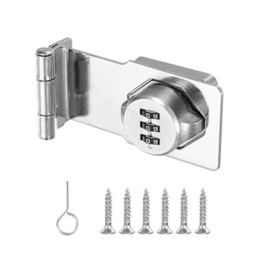 Imagem de PATIKIL Fechadura com chave de senha de armário de 3,5 polegadas, fechadura de porta de celeiro de 3 dígitos e 90 graus, combinação de segurança para gavetas, armários, portas pequenas, prata