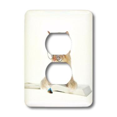 Imagem de 3dRose LLC lsp_101745_6 Laranja Tabby com óculos para ler um livro 2 tampa de tomada