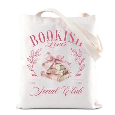 Imagem de TGBJE Coquette Book Club Tote Bag Bookish Gift Pink Bow Estética Shopping Bag Book Lover Gift Romance Reader Gift, Bolsa social Bookish, 14.9 inches (height) x 13.7 inches (width)