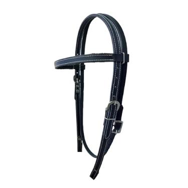 Imagem de WEMBILS Couro Latigo Browband Headstall Western Double Stitched Bridle Full Horse- Preto, Presentes equestres