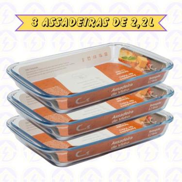 Imagem de 3 Assadeira Retangular 2,2L Forno Microondas Doces  Sobremesa - CasaVi