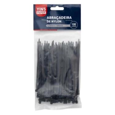 Imagem de Abraçadeira de Nylon Yin's Paper 2,5mm x 100mm Preta com 100 Unidades