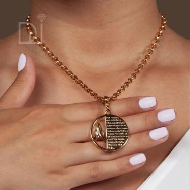 Imagem de Colar Feminino Dourado Medalha Oração Pai Nosso Folheado a Ouro18k Sem