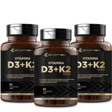 Imagem de 3x Vitamina D3 2.000UI + K2 Mk-7 149mcg 180 Cáps  (6 Meses de Uso) - E