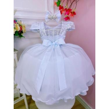 Imagem de Vestido Infantil Branco Renda Cinto de Pérolas C/Tiara Luxo - puzzle, 