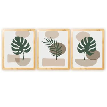 Imagem de Kit 3 Quadros Decorativos Abastrato Folhagem Natureza Plantas Boho c/Moldura Natural 30x40cm (Kit 02)