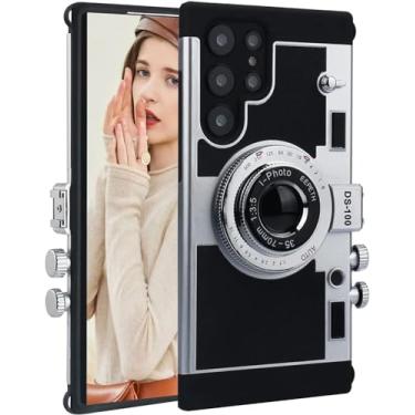 Imagem de YAKVOOK Capa para Samsung Galaxy S25 Plus, capa de telefone para câmera, cordão de telefone 3D, fofo, exclusivo, capa de silicone macio compatível com Samsung Galaxy S25 Plus, meninas, mulheres, preta