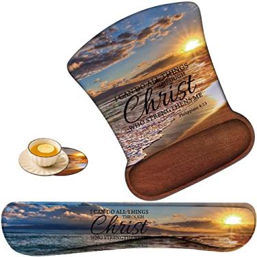 Imagem de Almofada de descanso de pulso para teclado e mouse pad ergonômico conjunto de descanso de pulso (com copo), base antiderrapante e com espuma de memória para facilitar a digitação e alívio da dor no