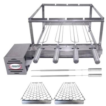 Imagem de Brasa Grill Tradicional Gira 4 Espetos Churrasqueira Giratória, 2 Espe