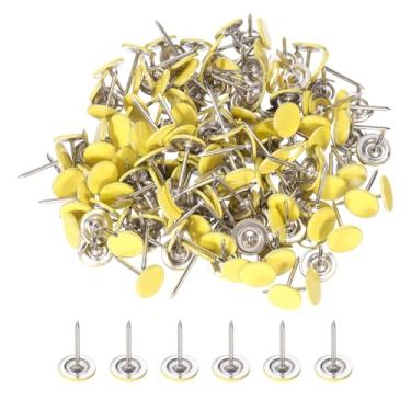 Imagem de PATIKIL Pinos de pressão de 0,43 polegadas, pacote com 200 alfinetes de cabeça redonda plana para mapas decorativos com ponta de metal para quadro de cortiça, amarelo