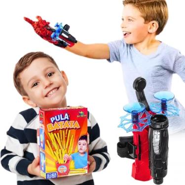 Imagem de Kit 2 Brinquedos Infantis Luva Aranha Com Linha lança teia Homem Spider + Pula Batata Puxa Batatinha Infantil Presente dia das crianças 5 anos menino