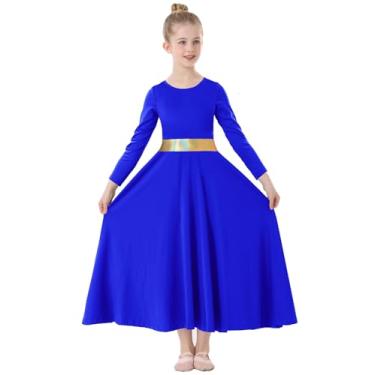Imagem de TLMNU Vestido de dança de louvor para meninas, dourado, metálico, adoração litúrgica, roupão de igreja, fantasia lírica, 10 - Azul royal, 13-14 Anos