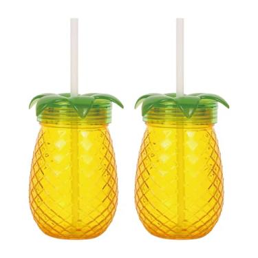 Imagem de Supreme Housewares Copos de água de 510 g com tampa e canudo, copos de plástico acrílico durável, conjunto de 2, copos de plástico à prova de quebra reutilizáveis sem BPA (copo em forma de abacaxi)