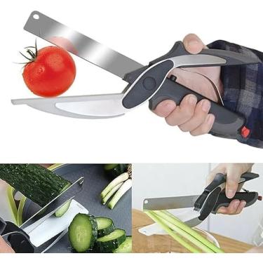 Imagem de Tesoura Culinária 2 em 1, Lâmina de Aço Inox, para Cortar Carnes e Legumes, Preta