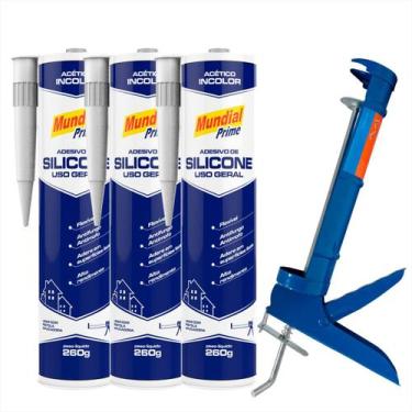 Imagem de Silicone Adesivo Uso Geral Flexível 260g Kit C/3 + Aplicador - Mundial
