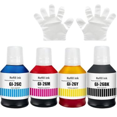 Imagem de LAIPENG Garrafas de refil de tinta GI-26 GI26 compatíveis com impressora Canon MAXIFY GX7021 GX6021 GX7020 GX6020 GX5020 GX4020 GX3020 4 cores multipack GI-26BK GI-26C GI-26M GI-26Y (preto/ciano
