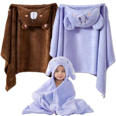 Imagem de Toalha com capuz para crianças, pacote com 2 toalhas de banho de lã coral, toalhas infantis macias e absorventes com capuz para crianças de 0 a 12 anos para crianças, crianças, grande 27,5 x 139,7 cm