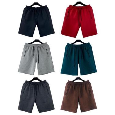 Imagem de kit 6 bermudas moletom masculino adulto bolsos lateral com ziper - f.g