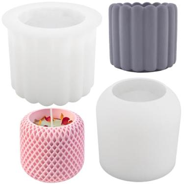 Imagem de 2 peças de molde de vela de vaso de flores, moldes de castiçais, recipiente de armazenamento de textura geométrica, moldes de silicone, vaso de concreto, caixa de armazenamento, suporte de caneta para