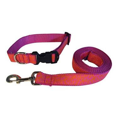 Imagem de Conjunto de coleira e coleira para cães Preston Orange Raspberry Coral - Fita de design coral em tecido de nylon rosa (grande)