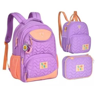 Imagem de Kit Mochila Costas Luluca Lu Like Lancheira e Estojo Juvenil Escolar -