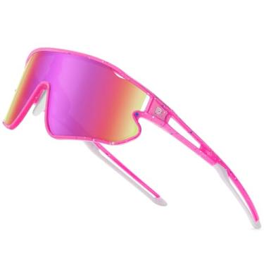 Imagem de DUCO Óculos de sol infantis juvenis de beisebol polarizado esportivo ciclismo TR90 armação para meninos e meninas, Armação rosa, branco, azul, pontilhado, branco, lente colorida Revo, common