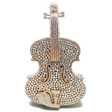 Imagem de Tngan Bolsa feminina mini violino para noite com strass cintilante, bolsa clutch para festa de casamento e banquete, Ab dourado
