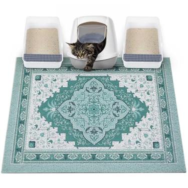 Imagem de Glittme Tapete de areia para gatos com fundo antiderrapante tapete de caixa de areia 101 x 76 cm tapete de armadilha de areia fácil de limpar lavável tapete de comida de gato para gatinho, GG