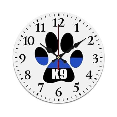 Imagem de TLTDSMY Relógio de parede Thin Blue Line K9 com pata de cachorro, silencioso, sem tique-taque, operado por bateria, fácil de ler, para decoração de sala de estar e escritório em casa